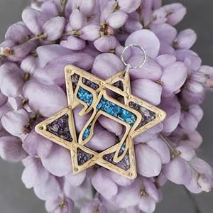 My daily styles jewish wooden hebrew chai star of david wall decor with simulated gemstones made in israel  urban country home decor