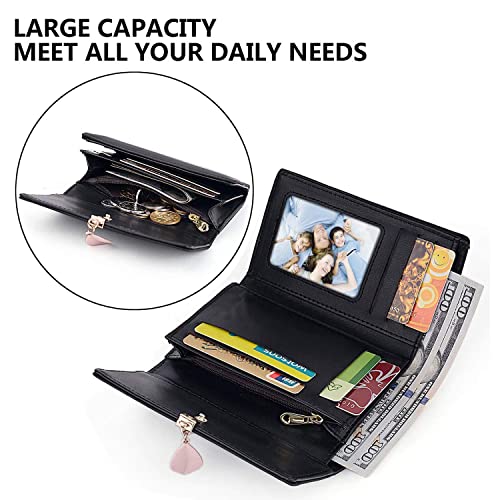 Geldbeutel Damen mittelgroß, Geldbörse Damen, Elegant Damen Portemonnaie mit viele Fächer(Schwarz) – Bild 6