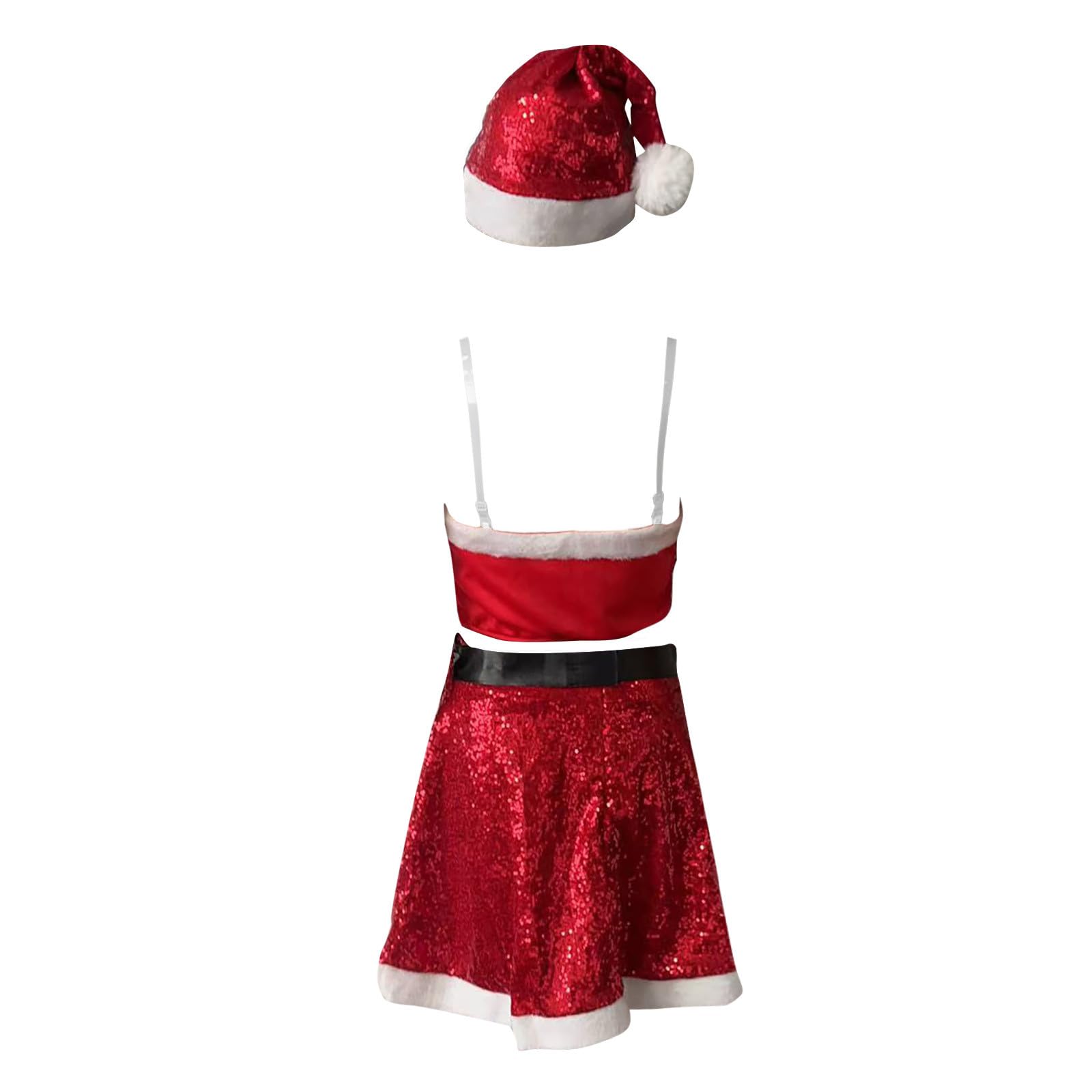 Faschingskostüme Damen Elegantes Zweiteiliges Weihnachtskostüm Damen Kurzer Rock Cosplay Santa Outfit Festlich Rot Plüsch Weihnachtskostüm Verspielt