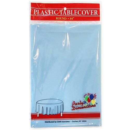 Party Dimensions 51011 84 in. Light Blue Round Plastic Tablecover - 36 Per Case