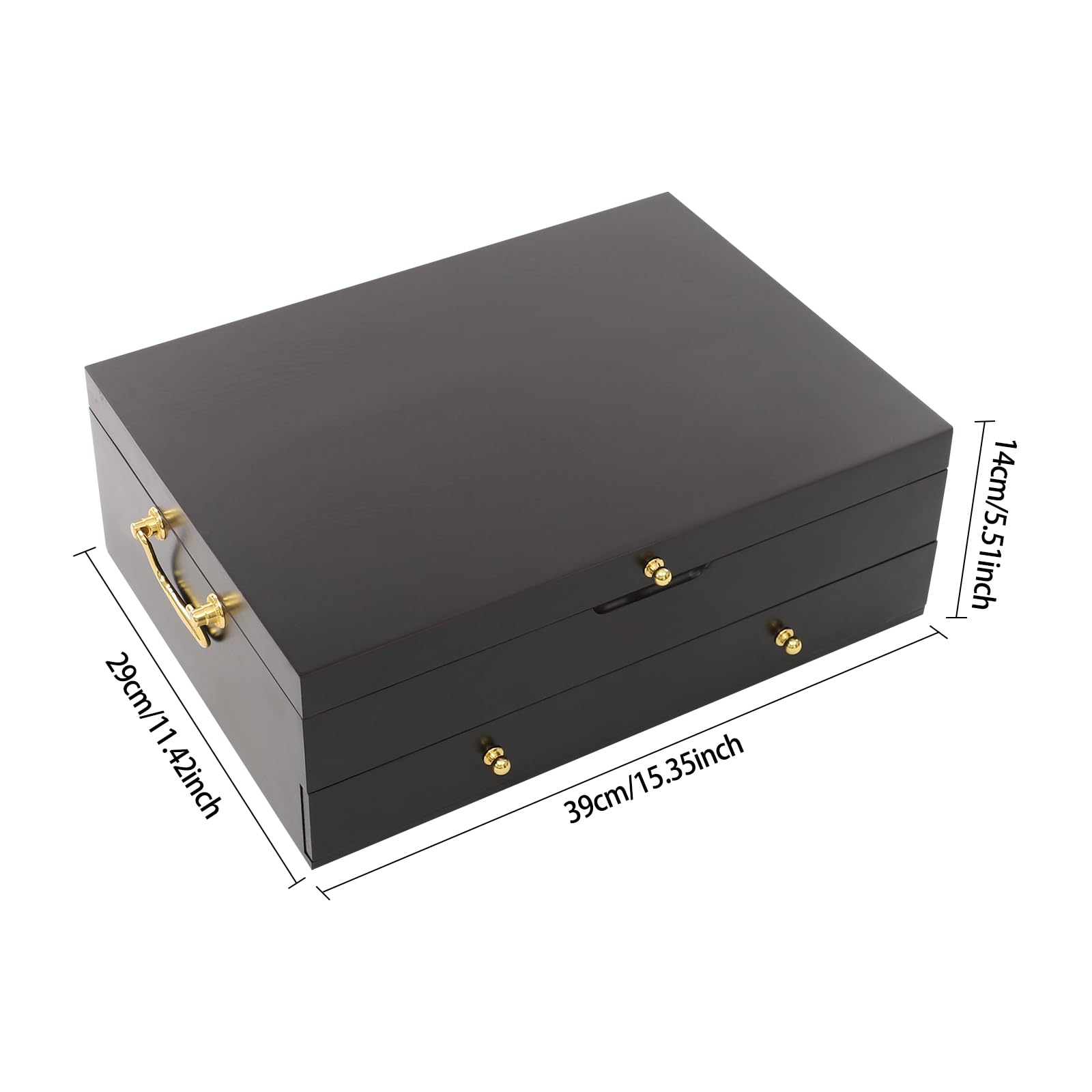 CeRaBuRET Wooden Silverware Chest without Silverware Double-layer, Silverware Storage Box for Flatware, Silverware Case with Handle, Flatware Chest for Home Utensils, 15.35 * 11.42 * 5.51in