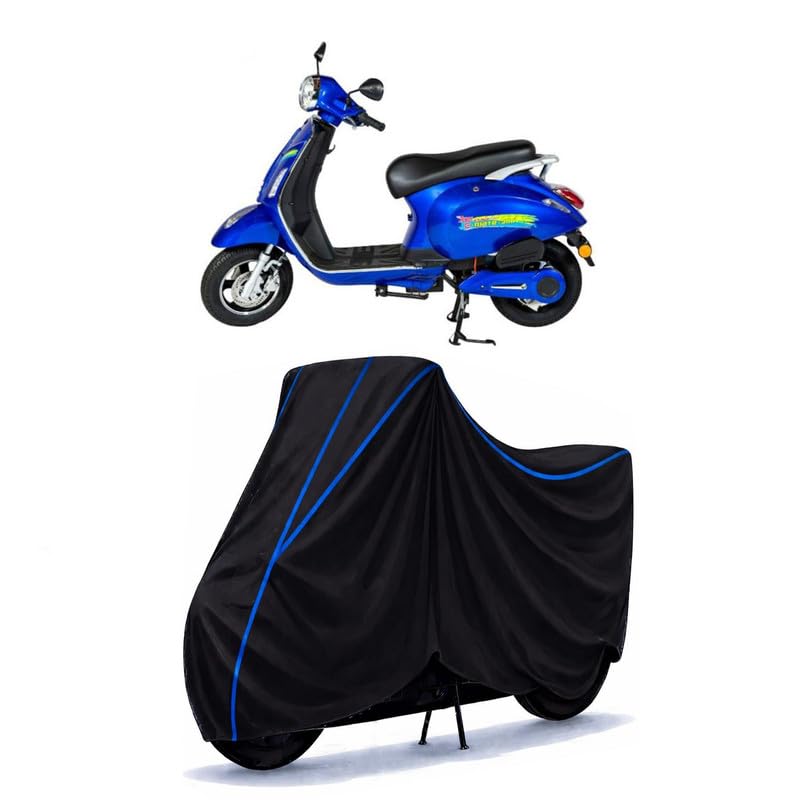 Image of Scooty Cover Water Resistant for Avon E Mate 306 | Universal Scooter & Bike Cover | Heavy Duty UV Dust, Rain & Scratch Protection | Elastic Fit All Weather Indoor Outdoor | Black with Blue Piping