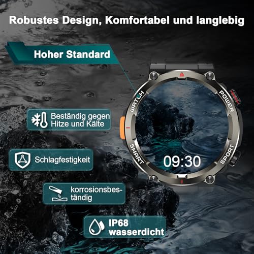 IOWODO Smartwatch Herren | 100 Tage Akku & Beleuchtung | | Bluetooth-Telefonie | IP68 Wasserdicht & Kompass | 1,45" Touchscreen | 100+ Sportmodi | Herzfrequenz & Schlafanalyse | Für Android/iOS – Bild 6