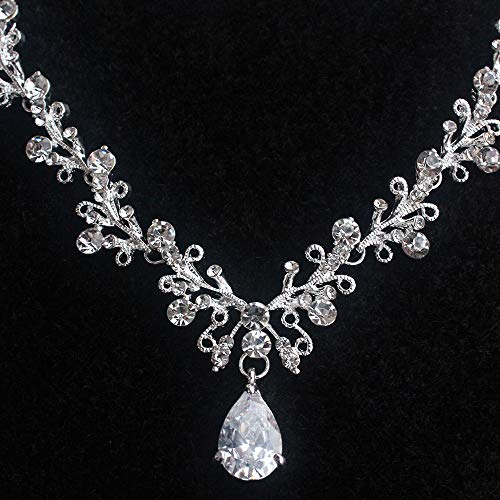 Bride Headdress Jewelry Wedding Necklace Earrings Set Crystal Crown Tiara4