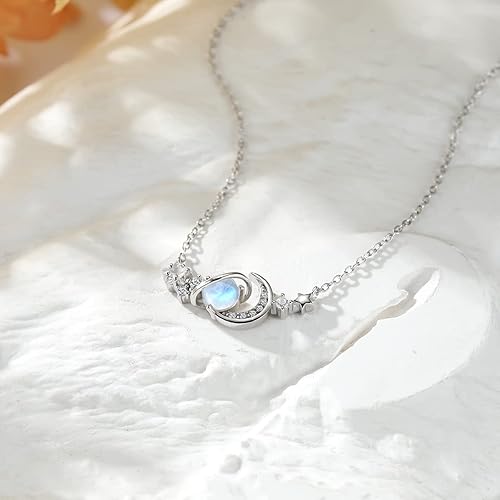Miniatura 3 de Angol Collar de piedra lunar de plata de ley 925, luna y estrella, planeta, collar para mujer, collar de luna creciente, joyería de piedra lunar,