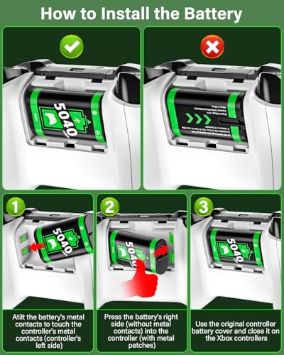Image of Rechargeable Xbox Controller Battery Pack with Charger, 4 x 5040mWh Xbox Battery Pack for Xbox One, Xbox One S|X, Xbox One Elite, Xbox Series S|X Controller, Rechargeable Batteries for Xbox Controller