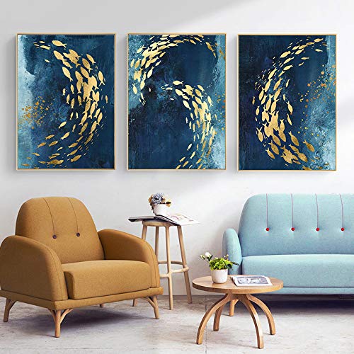 Cuadro en lienzo 120x60cm para tapar imperfecciones de pared con arte de peces