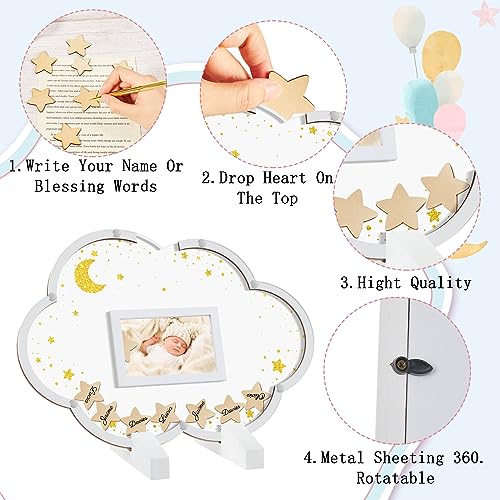Image of Kosiz Baby Shower Guest Book Alternatives Baby Shower Decorations with Wooden Chips for 60 Guests Sign Picture Frame Pregnancy Keepsake for Soon to Be Moms(Cloud)