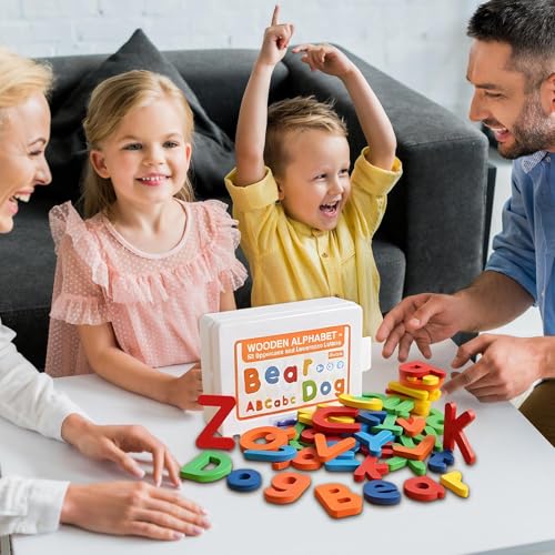 Juego de correspondencia de letras con 52 piezas de madera para preescolar 2