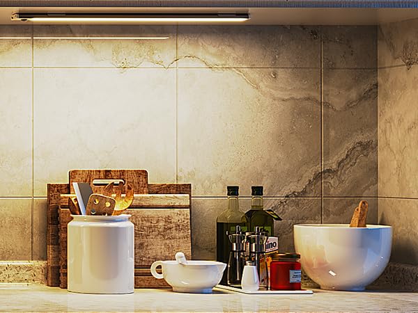 SIBI LED Under-Unit Light, Rechargeable Cabinet Lighting with Motion Sensor, Ultra Thin Under-Unit Light for Cupboard, Wardrobe, Stairs, Warm White 3000 K, Pack of 2