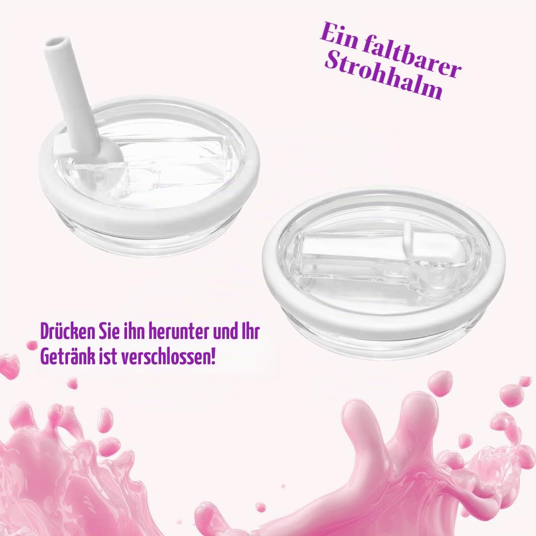 Trinkbecher mit Strassbesatz, Trinkhalm und Deckel, isoliert, Edelstahl, doppellagig, für Damen, wiederverwendbar, Reise-Kaffeetasse (1200 ml), Weiß AB