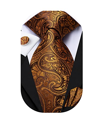 Image of Dubulle Mens Paisley Floral Silk Tie for Men Striped Necktie and Pocket Square Cufflinks Set Wedding Business