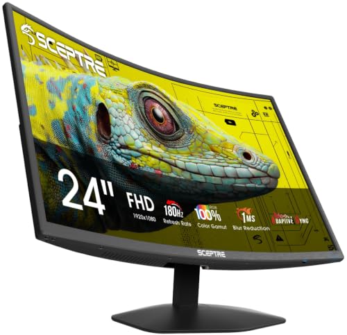 Image of New! Sceptre Curved 24-inch Prime Gaming Monitor 1080p 1500R 1ms up to 180Hz DisplayPort x2 HDMI x2 Build-in Speakers, Machine Black 2027 (C248B-FW180T Series)