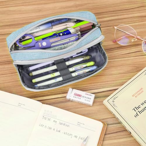 Image of Della Gao Pencil Case Large Capacity Pencil Pouch for Adults (Light Blue)