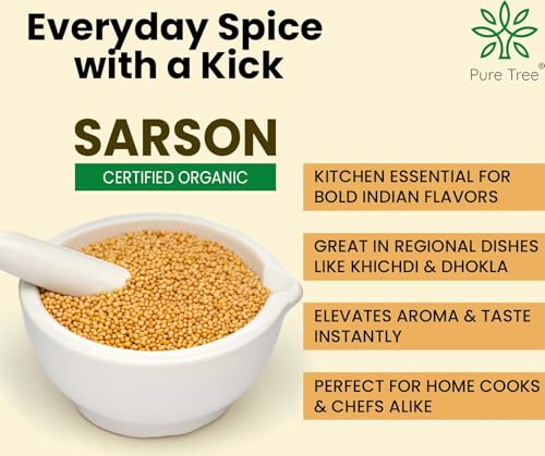 Image of Pure Tree Certified Organic Yellow Mustard Seeds | 100 g | Rai Seeds Pili Sarson dana | Aromatic Kadugu Avalu | Sarso Seeds