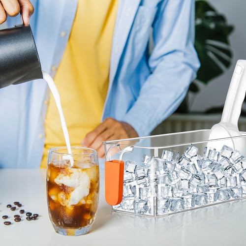 Image of Havawish Ice Storage Bin and Flexible Scoop Set Plastic Freezer Bin with Pull out Handle Storage Bucket Clear for Container with Scoop(Orange,10.83 x 4.92 x 4.33 in,Classic)