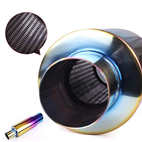 Image of Exhaust Muffler,Universal Stainless Steel Exhaust Burnt Tip,14.8 inches Length,2 inches Inlet 3 inches Outlet,Neo Chrome