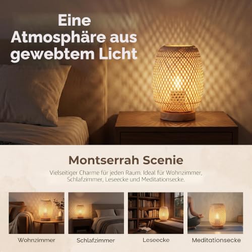 BARCELONA LED Ruka Tischlampe aus Rattan und Holz mit E27 Fassung – Bild 3