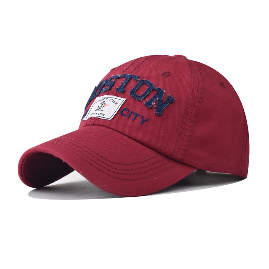 Embroidered Boston Baseball Cap,Cotton Trucker Hat,Couple Duck Tongue Cap,Gift Giving (Cotton, Burgundy)