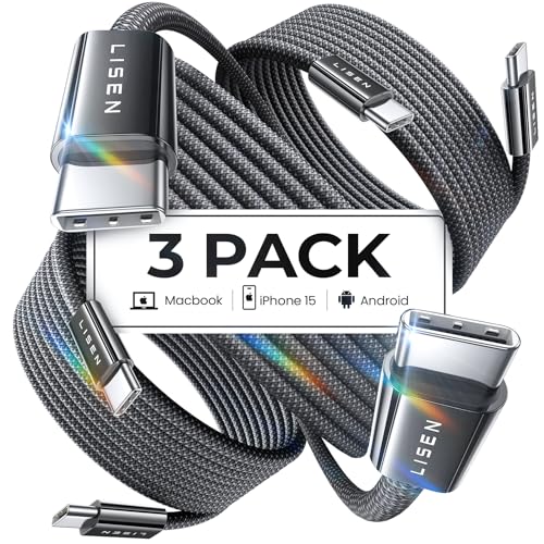 Image of LISEN for iPhone 16 15 USB C to USB C Fast Charging, 60W USB C Cable Type C Fast Charging Cable for iPhone 16 15,Samsung Galaxy S25 Ultra Plus S24 S23 iPad Pro 13 12.9inch, iPad Air 5,Black 3Pack 6FT