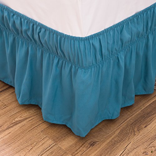 AYASW Bed Skirt 14 Inch Drop Dust Ruffle Three Fabric Sides Wrap Around