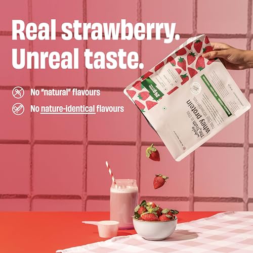 Image of The Whole Truth Whey Protein Isolate+Concentrate | Strawberry Shake 500g (1.1 lbs) | 24g Protein per scoop | 5.6g BCAA | 100% Authentic Whey | Real Strawberries | No Artificial Flavours
