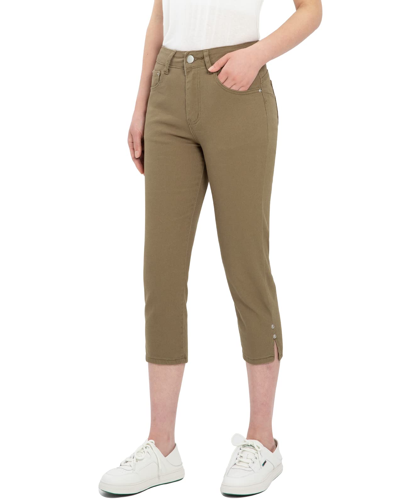 ZENTHACE Women's Basic 5-Pocket Twill Capri Pants Stretch Straight Leg Casual Capris