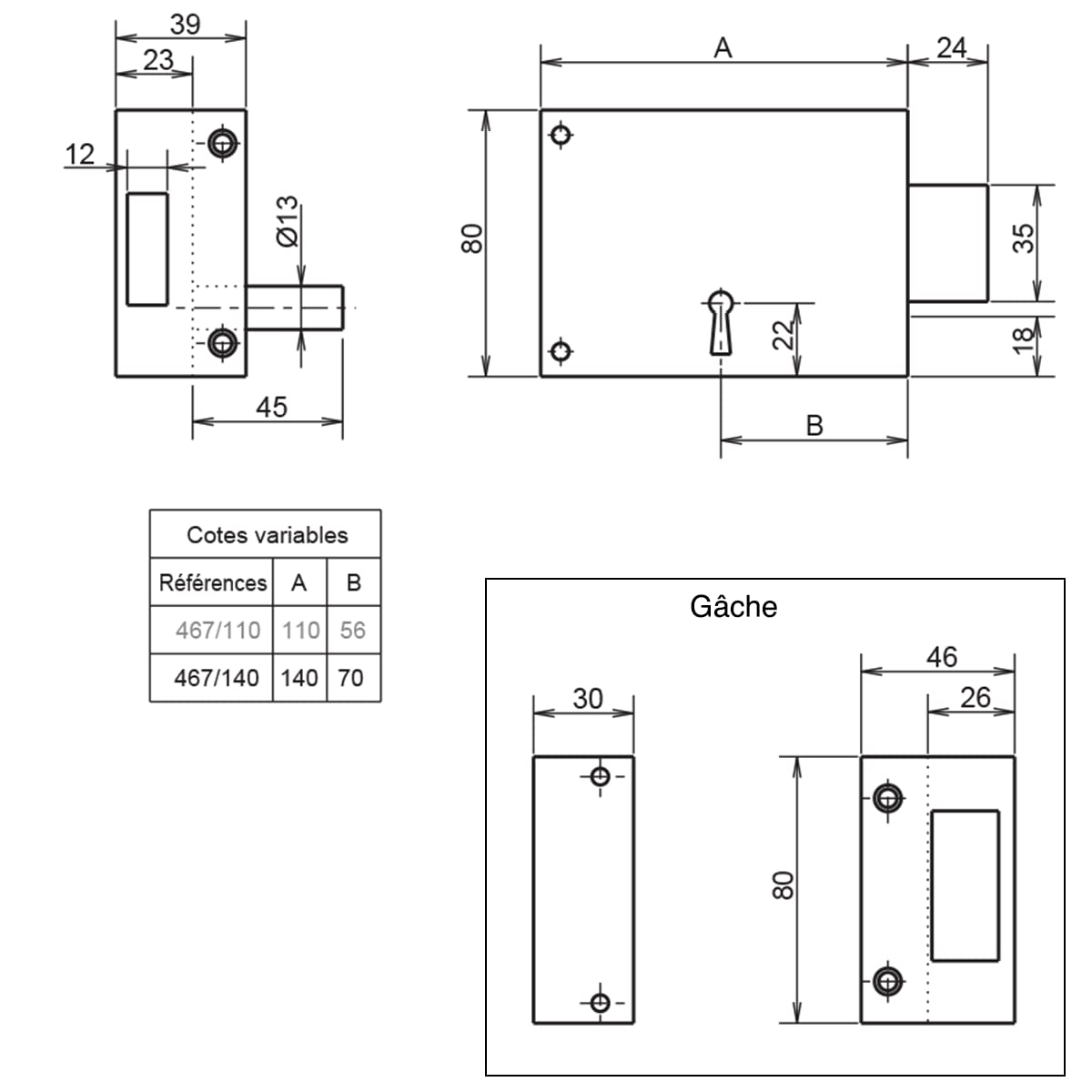 Metalux Série 467 Droite - Serrure en applique 140x80 Porte extérieur portail cave jardin