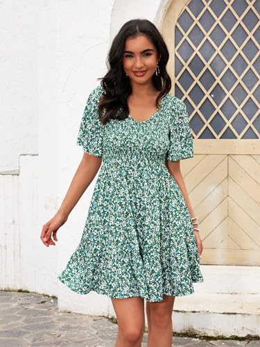 Womens Cute Floral Smocked V Neck Flutter Sleeve Sundress with Pockets Casual Spring Summer Dresses for Women 20253