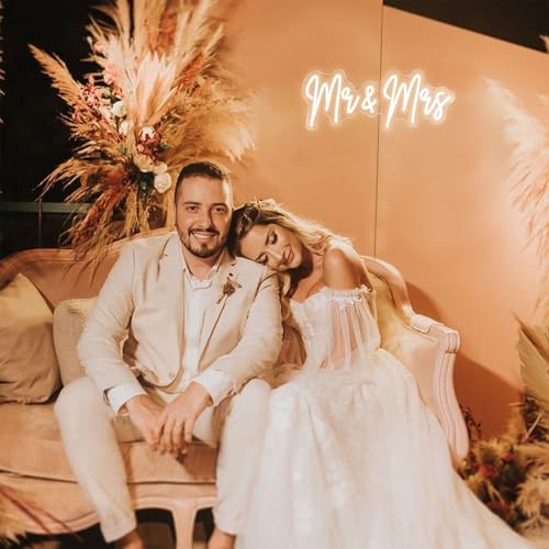 Image of 20in Mr and Mrs Wedding Neon Signs-Adjustable USB Mr and Mrs Light Up Sign Neon Wedding Decor Signs Backdrop Decorations for Reception Anniversary Engagement Gifts