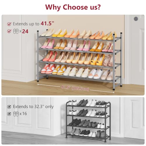 Image of Tajsoon Expandable Shoe Rack for Closet 4 Tier, 28 inch-41 inchStackable, Grey