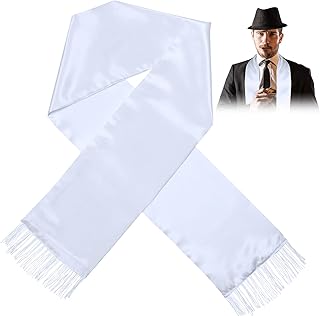 White Scarf Men 1920's Scarf with Tassels Halloween Costume White Scarf Long Shawl Men Fancy Dress 1920s Accessories for Men Women Outfit 1920's Gangster Cosplay Party Decoration Supplies