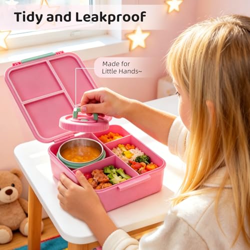 Image of Kids Bento Lunch Box with 12oz Insulated Food Jar, 4-Compartment Lunch Box