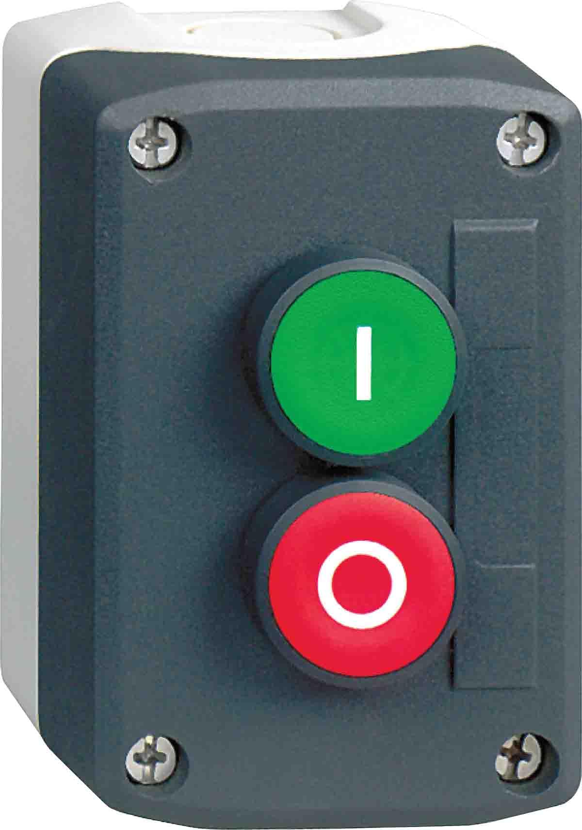 Schneider Electric XALD Drucktaste-Steuerstation Grün, Rot, IP67, IP69, IP69K, 600V / 6A Dunkelgrau/Hellgrau Ø 22mm I, O