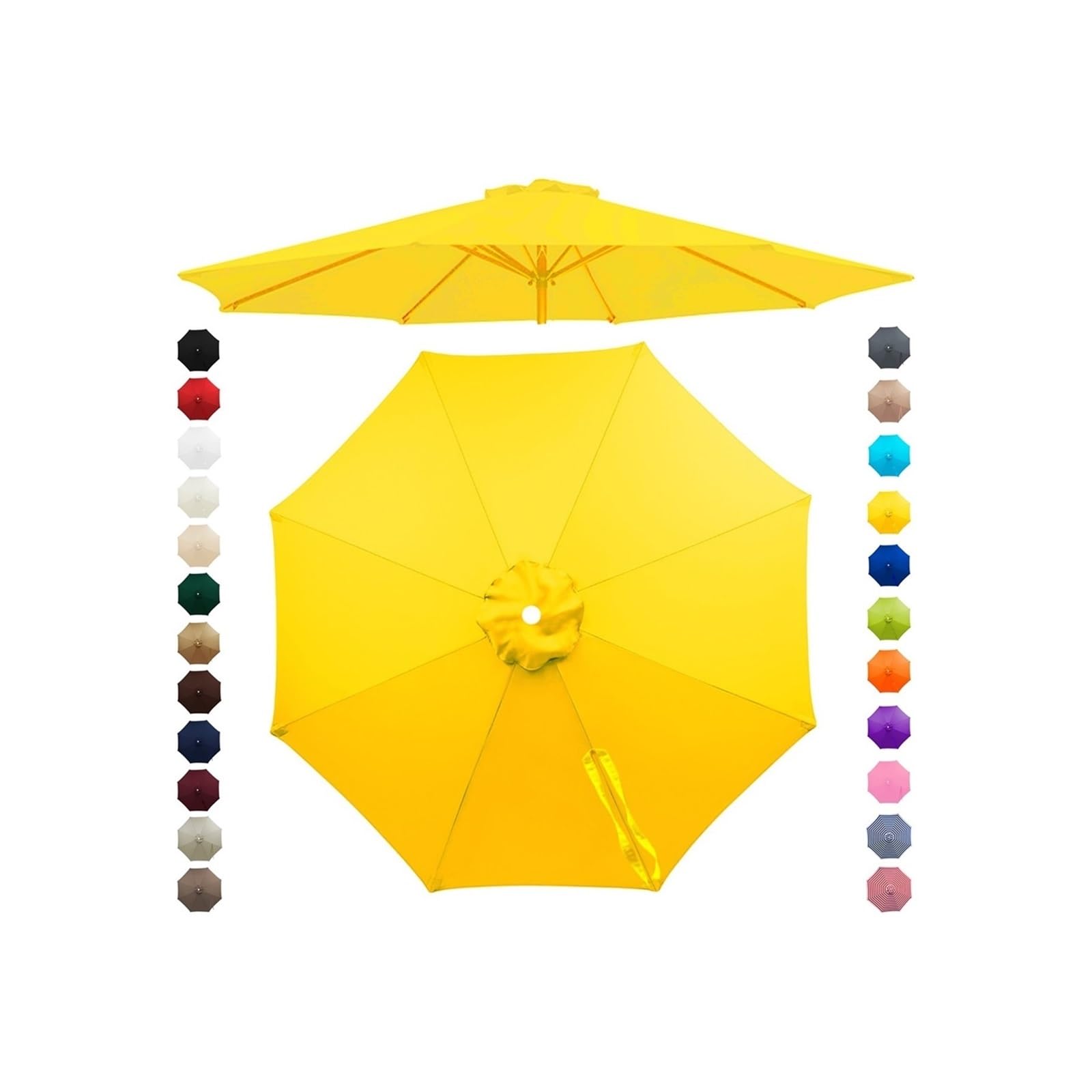 Chinimon Replacement Parasol Canopy 2m/2.5m/2.7m/3m/3.5m, 6/8 Arms Garden Parasol Cover for Yard Beach (Yellow, 2.7m/8-Ribs)