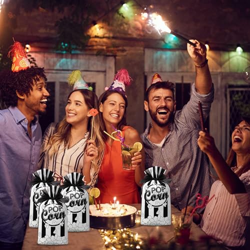 Image of 50 Pcs Popcorn Plastic Bags Circus Carnival Party Goodie Bags Bulk Movie Night Popcorn Container for Carnival Movie Night Theater Halloween Party Supplies (Black)