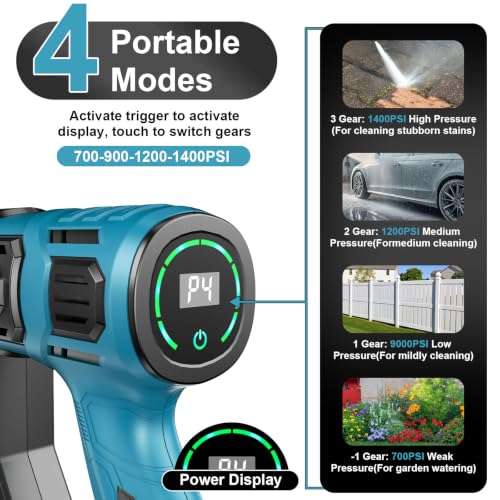 Image of Cordless Portable Washer, Brushless Motor, 4 Speed Modes, 6-in-1 Swivel Nozzle, 2 x 4.0 Ah Batteries, 5 m Hose, Lightweight Handheld Car Washer for Home, Garden