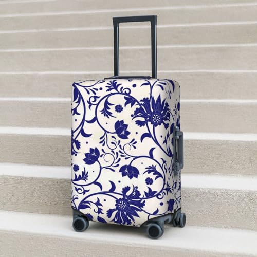 Blue And White Porcelain Pattern Luggage Cover TSA Approved Stylish Dust and Scratch Resistant Luggage Case Protector Washable Elasticated Luggage Covers for Kids and Adults3