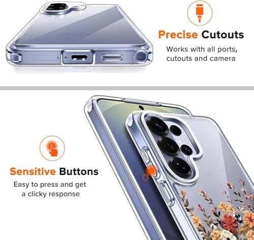 Image of Elzzi Clear Transparent Flower Cover for Samsung S26 Ultra 5g Case Shockproof Floral Design Camera Protection Shockproof PC+TPU Transparent Flower Cover for Girls & Women (Multi Color)