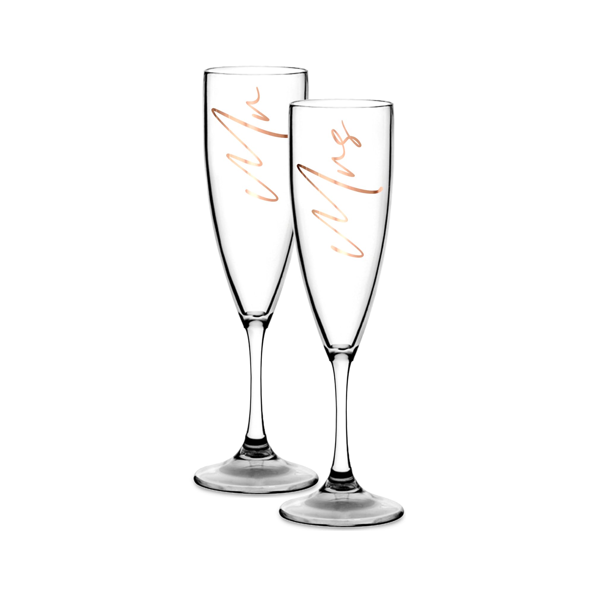 Print Maniacs Champagne Premium Clear Flute Glass Bride Groom Mr Mrs Wedding Maid Honour Wine Cocktail Prosecco Celebrations Gift (Copper, Mr + Mrs Set)
