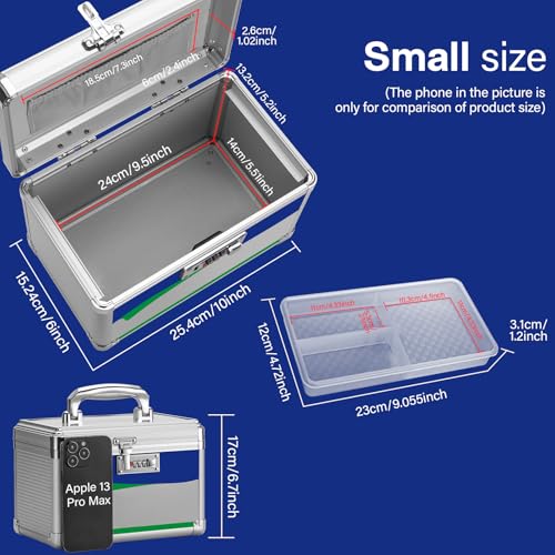 Image of Medicine Storage Box with Code, Empty First Aid Box with Size 10 * 6 * 6.7 inch, Safe Medication Storage Organizer for Home, Outdoor, Dorm- Silver