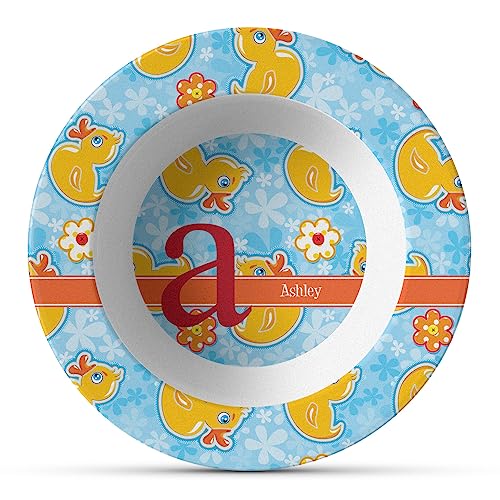 Personalized Rubber Duckies & Flowers Plastic Bowl - Microwave Safe - Composite Polymer