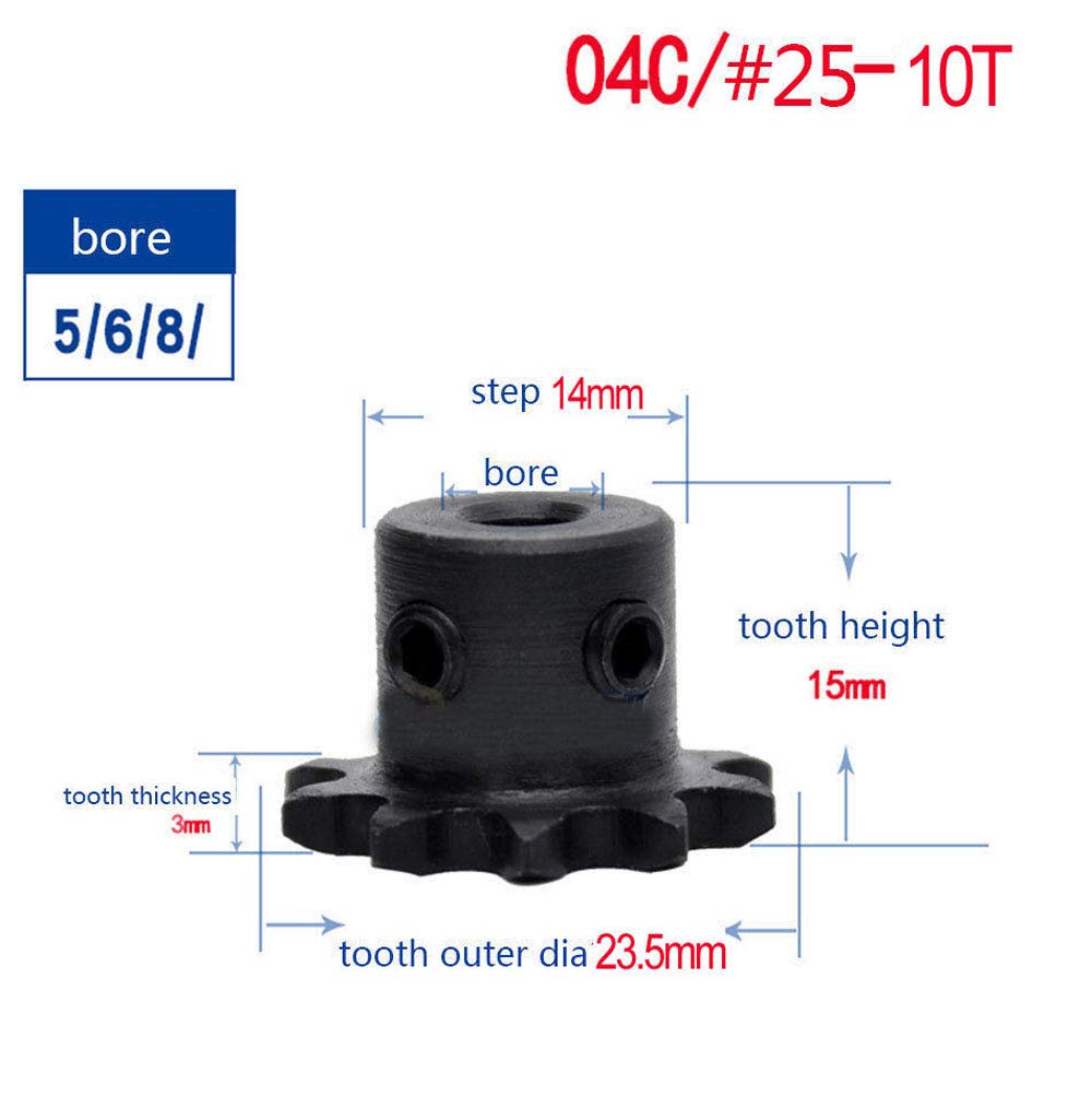 #25 Chain Drive Sprocket 1/4" 10T Bore 8mm Pitch 6.35mm For #25 04C Chain (Bore:8MM)