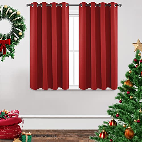 Image of Joydeco Blackout Curtains 45 Inch Length 2 Panels Set, Thermal Insulated Long Curtains& Drapes 2 Burg, Room Darkening Grommet Drapes for Living Room Bedroom Window (W52 x L45 Inch, Red)