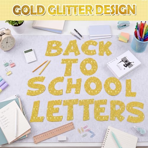 Image of Colarr 216 Pcs 7 Inch Glitter Bulletin Board Letters Large for Classroom Alphabet Punctuation Symbol Cutout Die-Cut Poster Letter with Adhesive Dot School Party Holiday Decor Display(Gold)