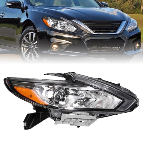 Zhaoyang Halogen Headlight Assembly Compatible with 2016 2017 2018 Nissan Altima Chrome Shell Transparent Lens Headlamp Replacement w/o Bulbs (Right Passenger Side)