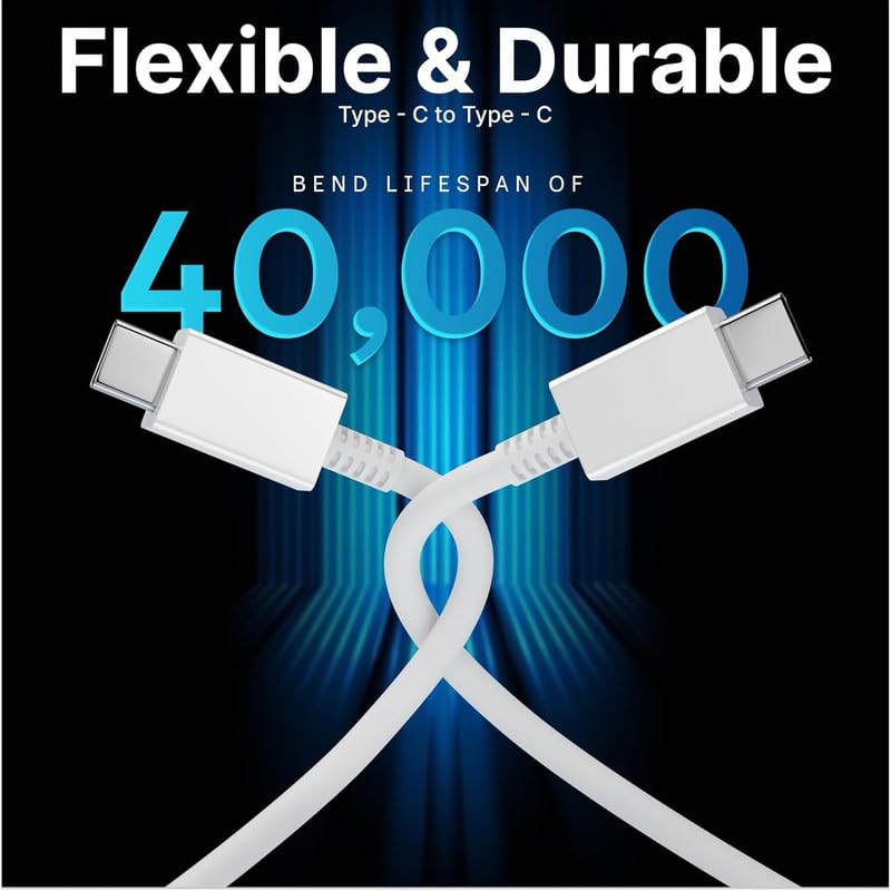 Image of Type C to C Fast Charging Cable for OnePlus Nord 2 8GB RAM usb 3A Durable, Data Transfer 480Mbps Safe with Overvoltage Protection Quick, Dash, pd charger cablee -WE WHITE