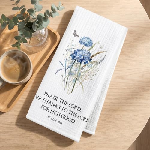 Image of 2 Pcs Bible Christian Kitchen Towels 24x14 Inch, Floral Decorative Reusable Dish Towels for Kitchen Bathroom Decor, Waffle Weave Absorbent Hand Cloth Tea Towel, Inspirational Christian Gifts for Women