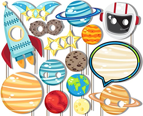Birthday Galore Outer Space Solar System Photo Booth Props Kit - 20 Pack Party Camera Props Fully Assembled