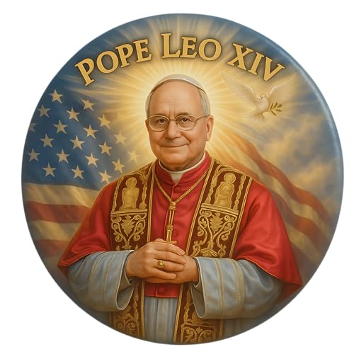 Imán redondo decorativo con retrato del Papa Leo XIV 5.5 pulgadas miniatura 1